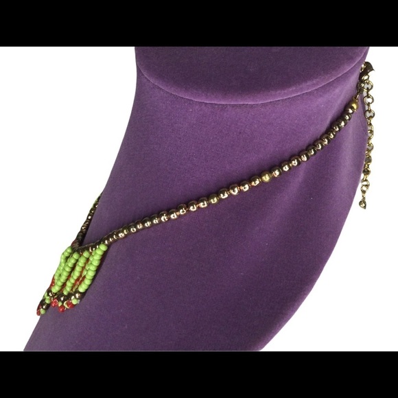 Beautiful beaded statement necklace green& red hanging beads - Picture 2 of 5